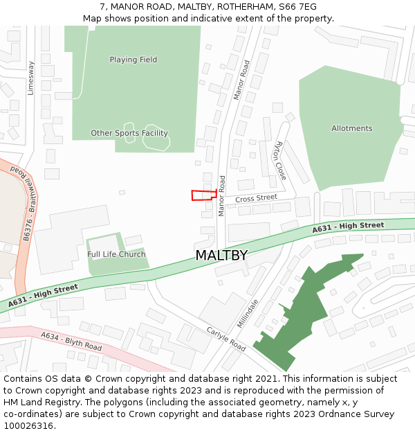 7, MANOR ROAD, MALTBY, ROTHERHAM, S66 7EG: Location map and indicative extent of plot