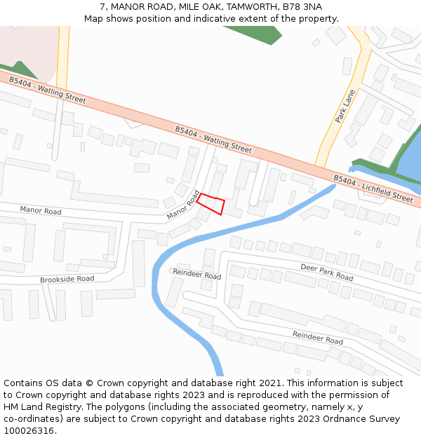 7, MANOR ROAD, MILE OAK, TAMWORTH, B78 3NA: Location map and indicative extent of plot