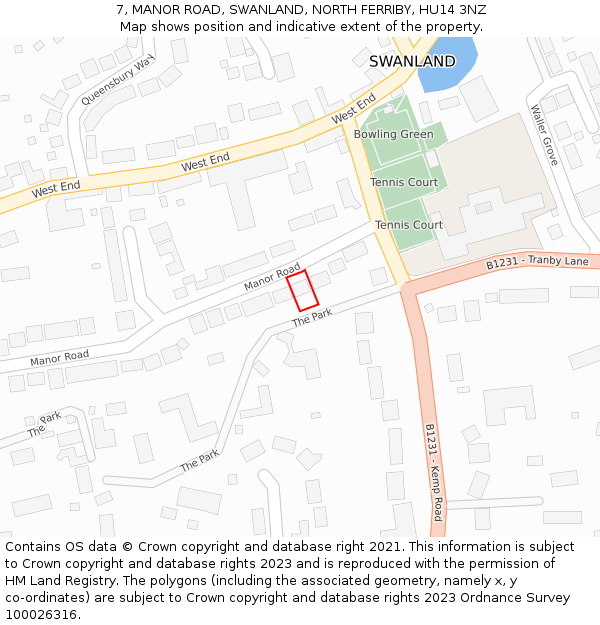 7, MANOR ROAD, SWANLAND, NORTH FERRIBY, HU14 3NZ: Location map and indicative extent of plot