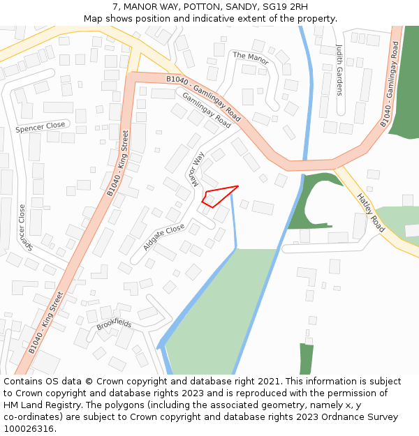 7, MANOR WAY, POTTON, SANDY, SG19 2RH: Location map and indicative extent of plot