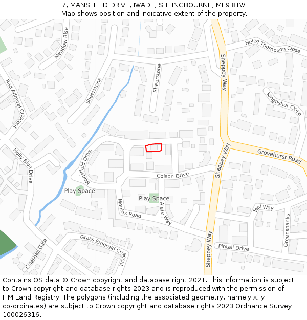 7, MANSFIELD DRIVE, IWADE, SITTINGBOURNE, ME9 8TW: Location map and indicative extent of plot