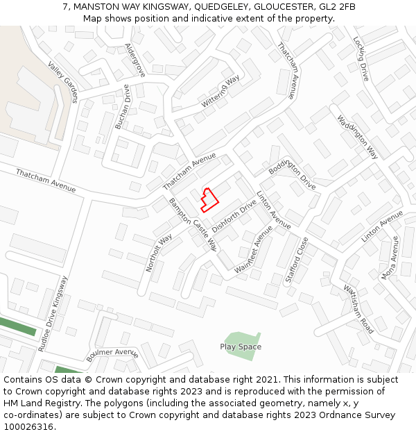 7, MANSTON WAY KINGSWAY, QUEDGELEY, GLOUCESTER, GL2 2FB: Location map and indicative extent of plot