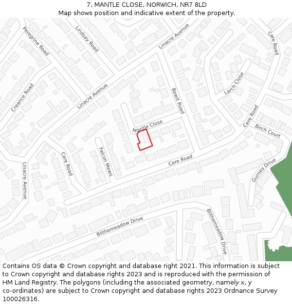 7, MANTLE CLOSE, NORWICH, NR7 8LD: Location map and indicative extent of plot