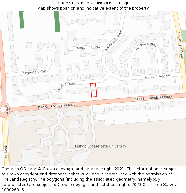 7, MANTON ROAD, LINCOLN, LN2 2JL: Location map and indicative extent of plot