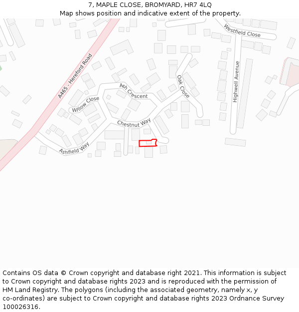 7, MAPLE CLOSE, BROMYARD, HR7 4LQ: Location map and indicative extent of plot