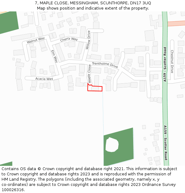 7, MAPLE CLOSE, MESSINGHAM, SCUNTHORPE, DN17 3UQ: Location map and indicative extent of plot