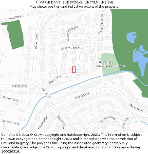 7, MAPLE DRIVE, SUDBROOKE, LINCOLN, LN2 2YE: Location map and indicative extent of plot