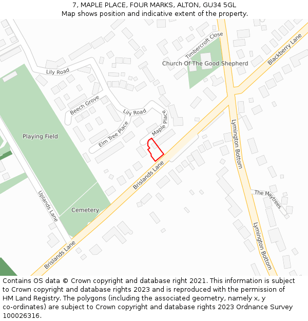 7, MAPLE PLACE, FOUR MARKS, ALTON, GU34 5GL: Location map and indicative extent of plot