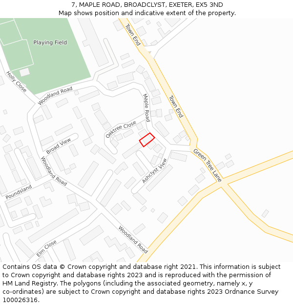 7, MAPLE ROAD, BROADCLYST, EXETER, EX5 3ND: Location map and indicative extent of plot
