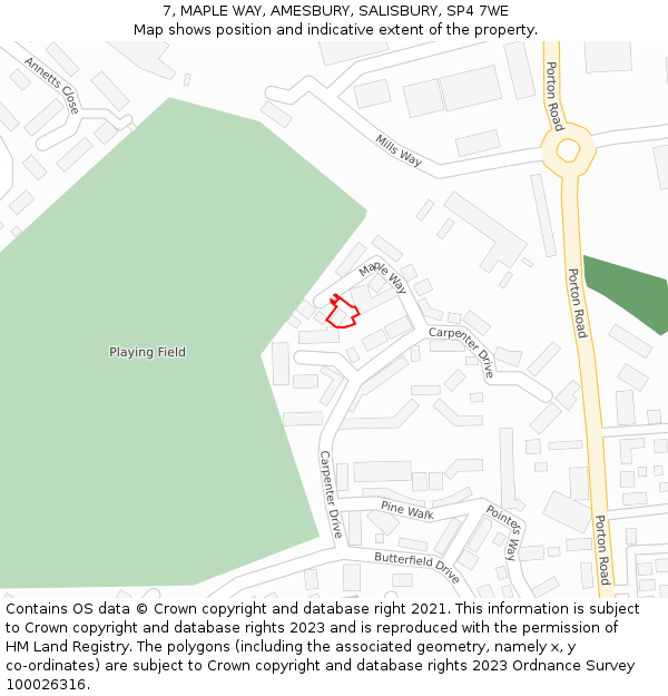 7, MAPLE WAY, AMESBURY, SALISBURY, SP4 7WE: Location map and indicative extent of plot