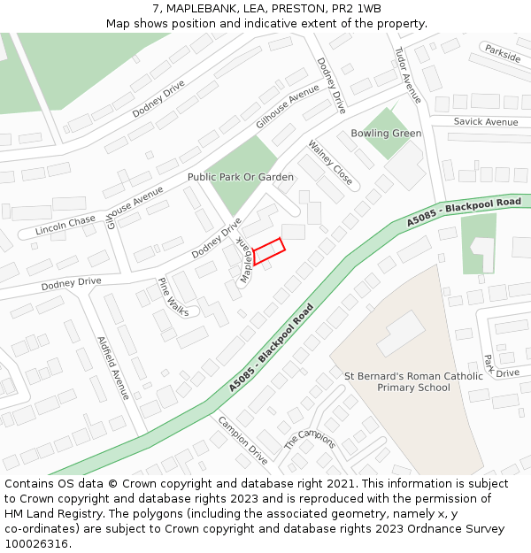 7, MAPLEBANK, LEA, PRESTON, PR2 1WB: Location map and indicative extent of plot