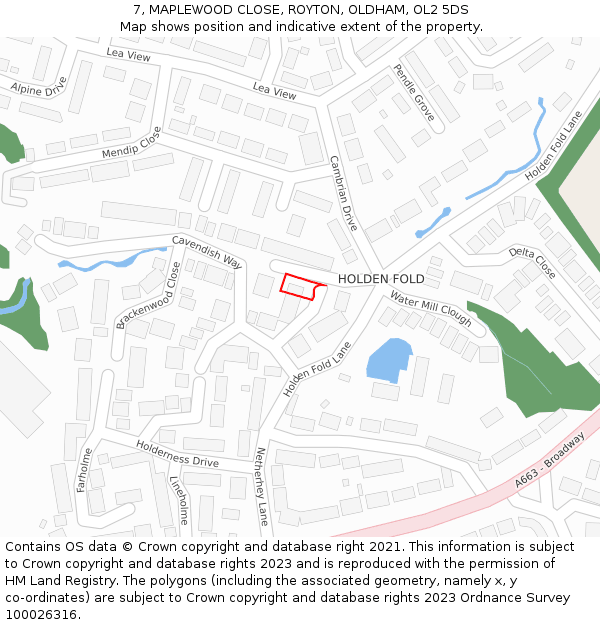 7, MAPLEWOOD CLOSE, ROYTON, OLDHAM, OL2 5DS: Location map and indicative extent of plot