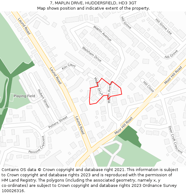7, MAPLIN DRIVE, HUDDERSFIELD, HD3 3GT: Location map and indicative extent of plot