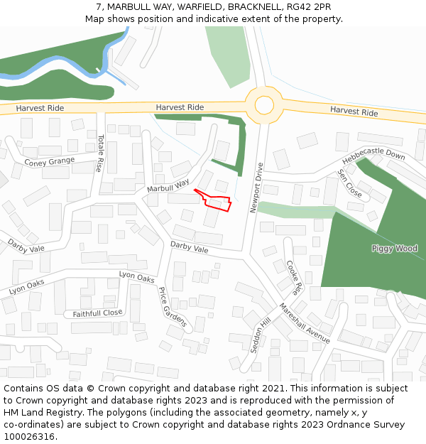 7, MARBULL WAY, WARFIELD, BRACKNELL, RG42 2PR: Location map and indicative extent of plot