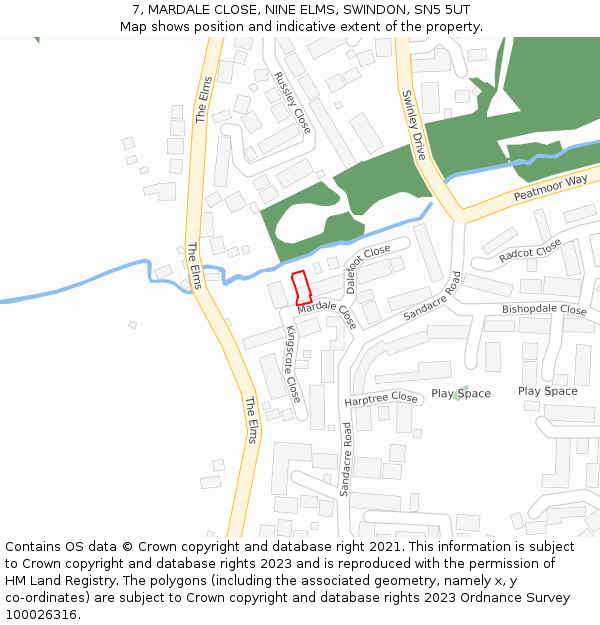 7, MARDALE CLOSE, NINE ELMS, SWINDON, SN5 5UT: Location map and indicative extent of plot