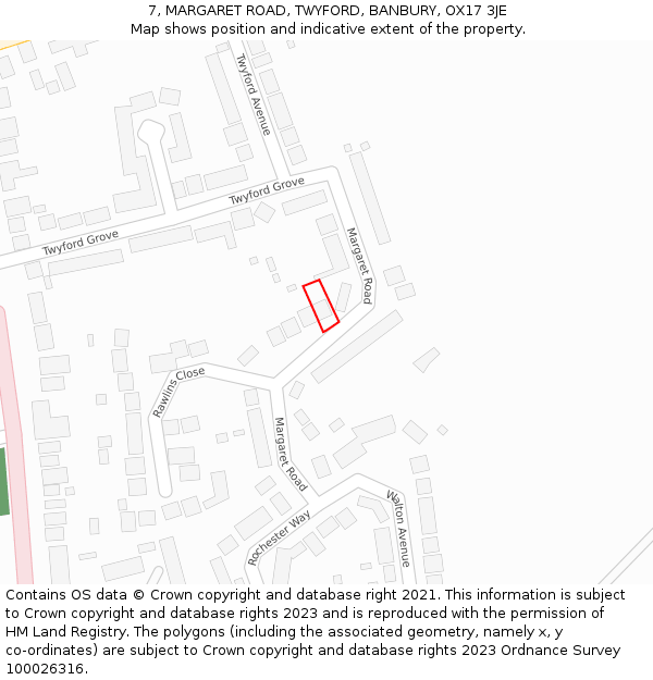 7, MARGARET ROAD, TWYFORD, BANBURY, OX17 3JE: Location map and indicative extent of plot