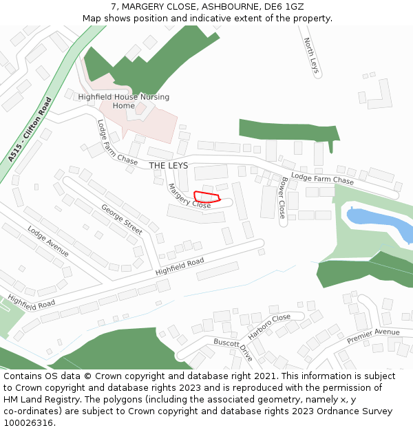 7, MARGERY CLOSE, ASHBOURNE, DE6 1GZ: Location map and indicative extent of plot