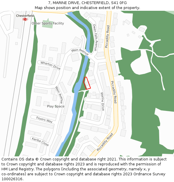 7, MARINE DRIVE, CHESTERFIELD, S41 0FG: Location map and indicative extent of plot