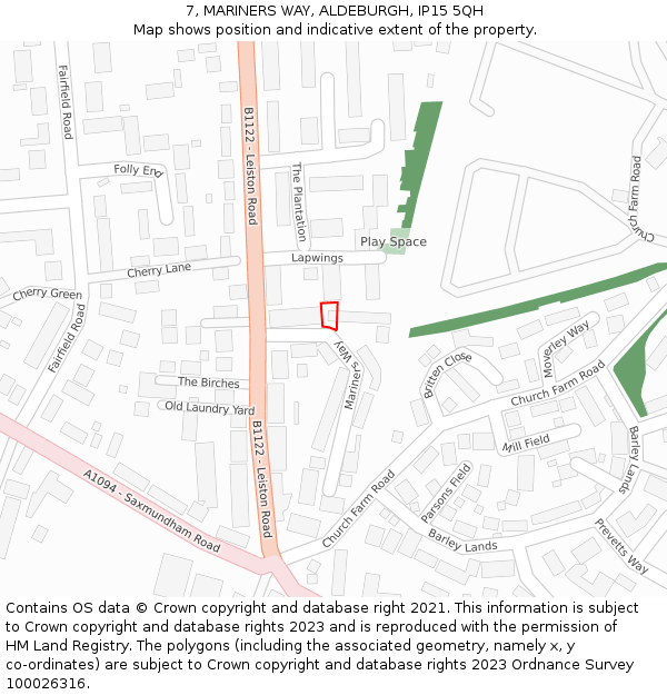 7, MARINERS WAY, ALDEBURGH, IP15 5QH: Location map and indicative extent of plot