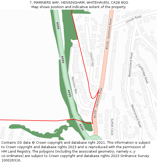 7, MARINERS WAY, HENSINGHAM, WHITEHAVEN, CA28 8QG: Location map and indicative extent of plot