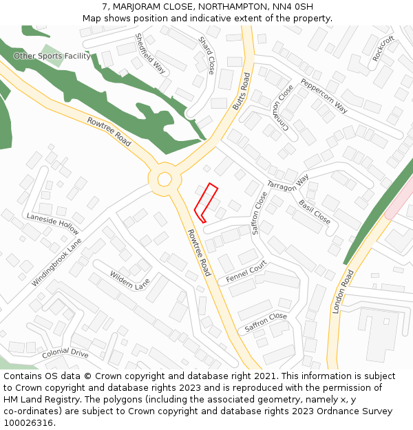 7, MARJORAM CLOSE, NORTHAMPTON, NN4 0SH: Location map and indicative extent of plot