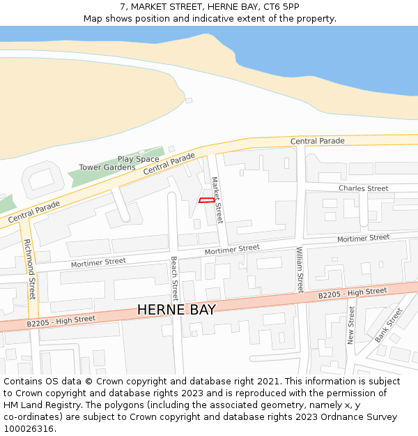 7, MARKET STREET, HERNE BAY, CT6 5PP: Location map and indicative extent of plot