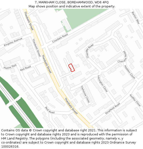 7, MARKHAM CLOSE, BOREHAMWOOD, WD6 4PQ: Location map and indicative extent of plot