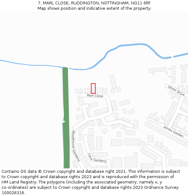 7, MARL CLOSE, RUDDINGTON, NOTTINGHAM, NG11 6RF: Location map and indicative extent of plot