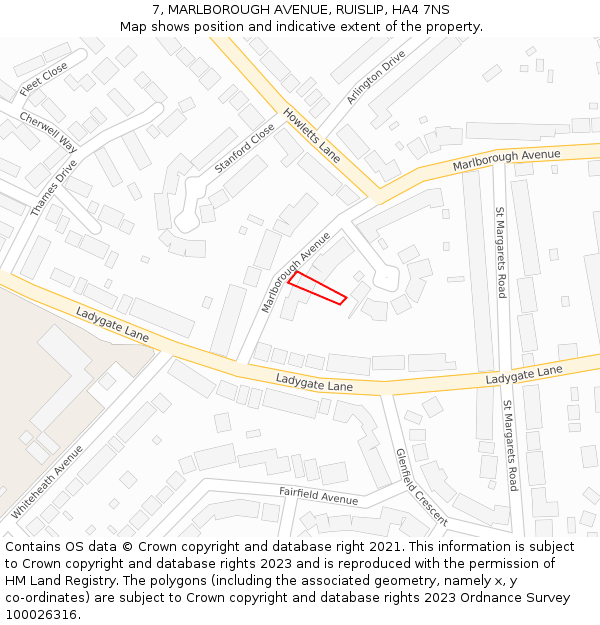 7, MARLBOROUGH AVENUE, RUISLIP, HA4 7NS: Location map and indicative extent of plot