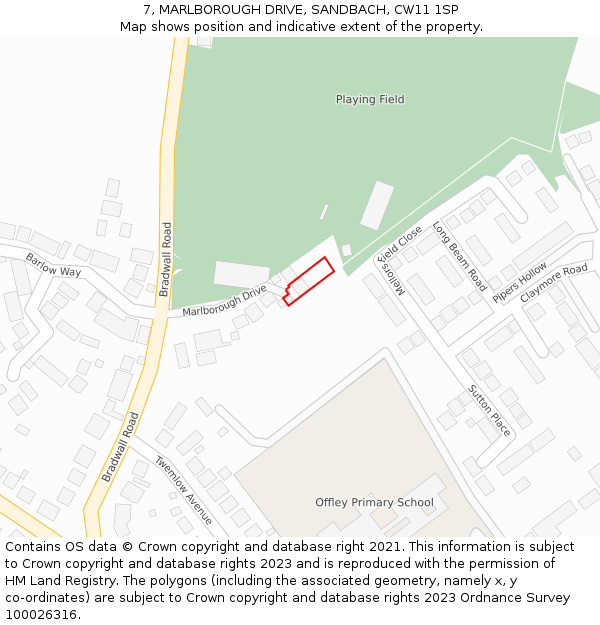 7, MARLBOROUGH DRIVE, SANDBACH, CW11 1SP: Location map and indicative extent of plot