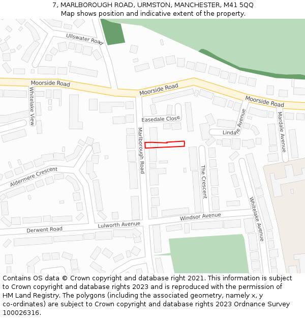 7, MARLBOROUGH ROAD, URMSTON, MANCHESTER, M41 5QQ: Location map and indicative extent of plot