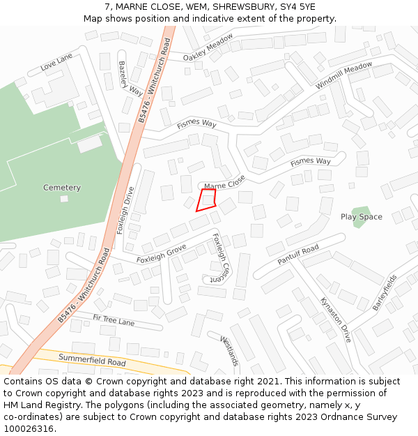 7, MARNE CLOSE, WEM, SHREWSBURY, SY4 5YE: Location map and indicative extent of plot