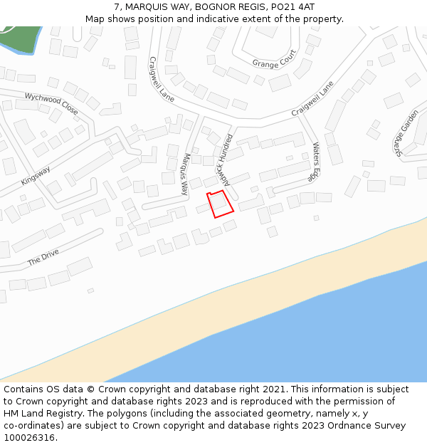 7, MARQUIS WAY, BOGNOR REGIS, PO21 4AT: Location map and indicative extent of plot