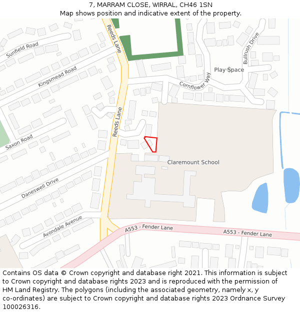 7, MARRAM CLOSE, WIRRAL, CH46 1SN: Location map and indicative extent of plot