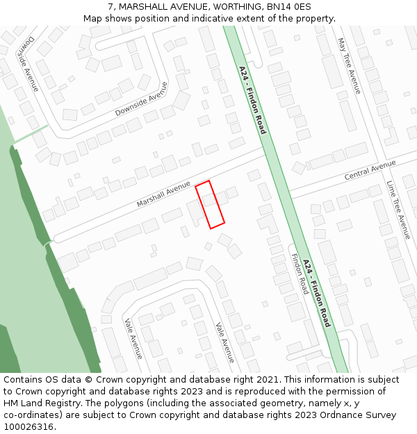 7, MARSHALL AVENUE, WORTHING, BN14 0ES: Location map and indicative extent of plot