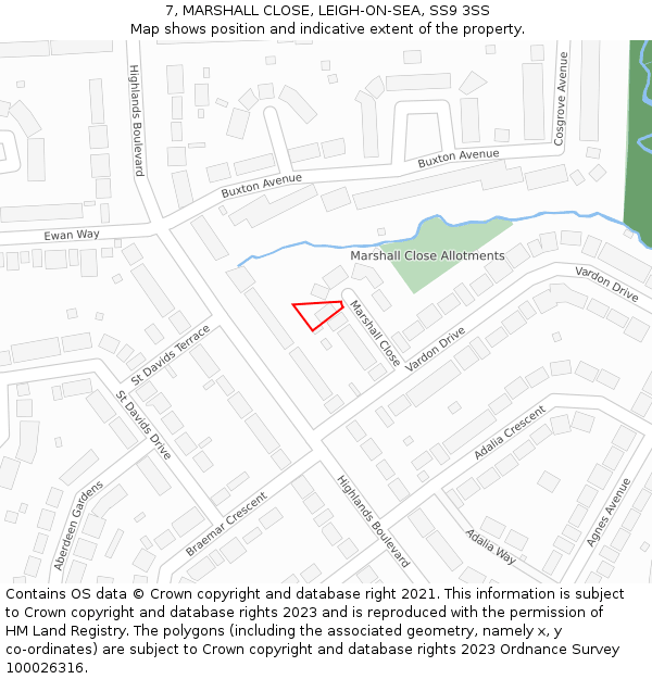 7, MARSHALL CLOSE, LEIGH-ON-SEA, SS9 3SS: Location map and indicative extent of plot