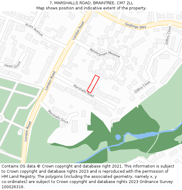 7, MARSHALLS ROAD, BRAINTREE, CM7 2LL: Location map and indicative extent of plot