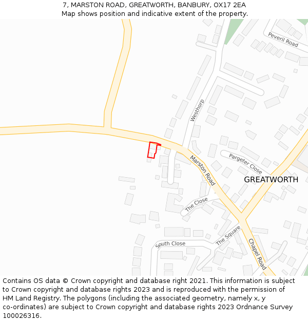 7, MARSTON ROAD, GREATWORTH, BANBURY, OX17 2EA: Location map and indicative extent of plot