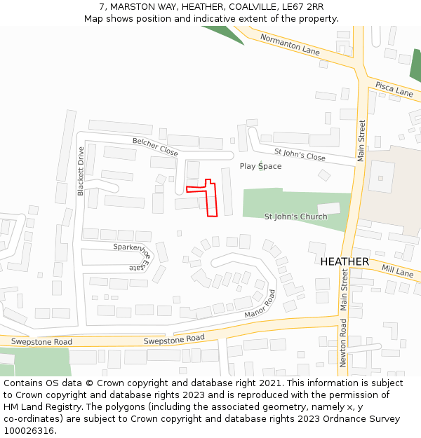 7, MARSTON WAY, HEATHER, COALVILLE, LE67 2RR: Location map and indicative extent of plot