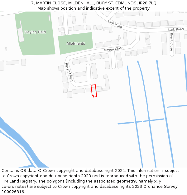 7, MARTIN CLOSE, MILDENHALL, BURY ST. EDMUNDS, IP28 7LQ: Location map and indicative extent of plot