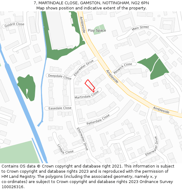 7, MARTINDALE CLOSE, GAMSTON, NOTTINGHAM, NG2 6PN: Location map and indicative extent of plot