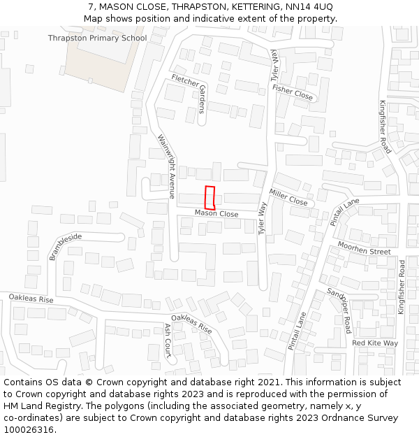 7, MASON CLOSE, THRAPSTON, KETTERING, NN14 4UQ: Location map and indicative extent of plot
