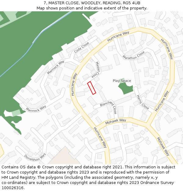 7, MASTER CLOSE, WOODLEY, READING, RG5 4UB: Location map and indicative extent of plot