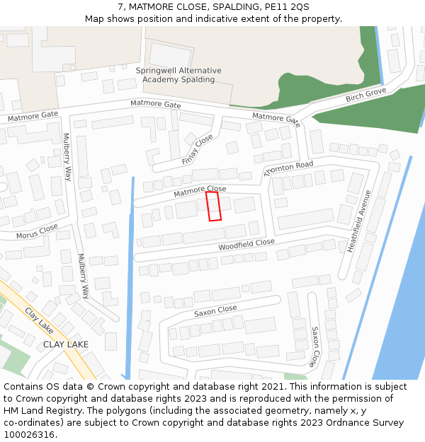 7, MATMORE CLOSE, SPALDING, PE11 2QS: Location map and indicative extent of plot