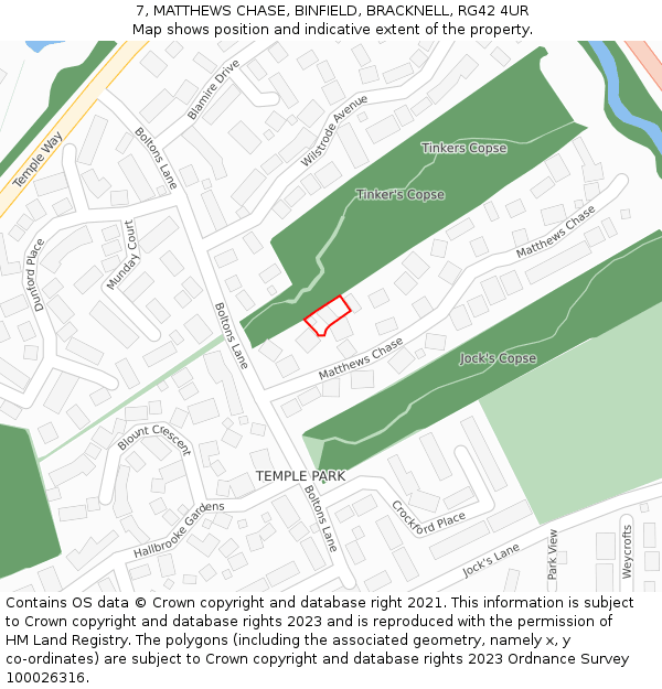 7, MATTHEWS CHASE, BINFIELD, BRACKNELL, RG42 4UR: Location map and indicative extent of plot