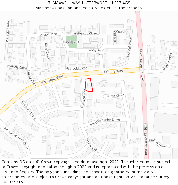 7, MAXWELL WAY, LUTTERWORTH, LE17 4GS: Location map and indicative extent of plot