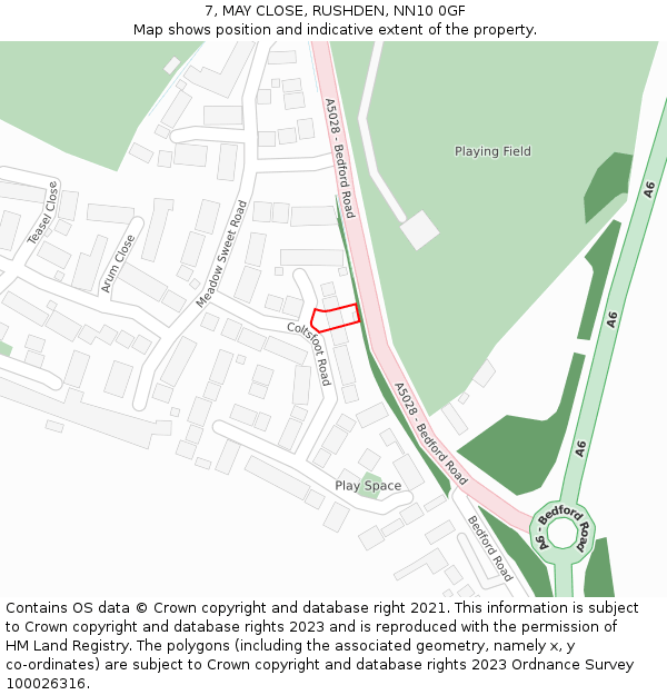 7, MAY CLOSE, RUSHDEN, NN10 0GF: Location map and indicative extent of plot