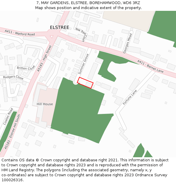 7, MAY GARDENS, ELSTREE, BOREHAMWOOD, WD6 3RZ: Location map and indicative extent of plot