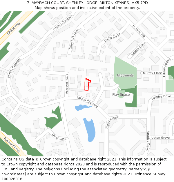 7, MAYBACH COURT, SHENLEY LODGE, MILTON KEYNES, MK5 7PD: Location map and indicative extent of plot