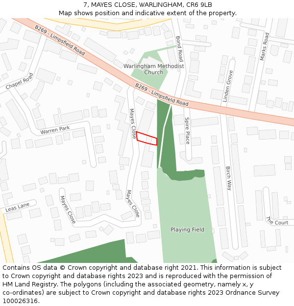 7, MAYES CLOSE, WARLINGHAM, CR6 9LB: Location map and indicative extent of plot
